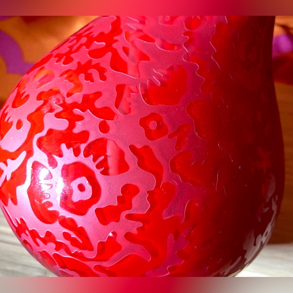 Etched Red Art Glass Vase Handmade Ei8hteen Karat 18/K Vintage 6" Belis - Picture 8 of 16